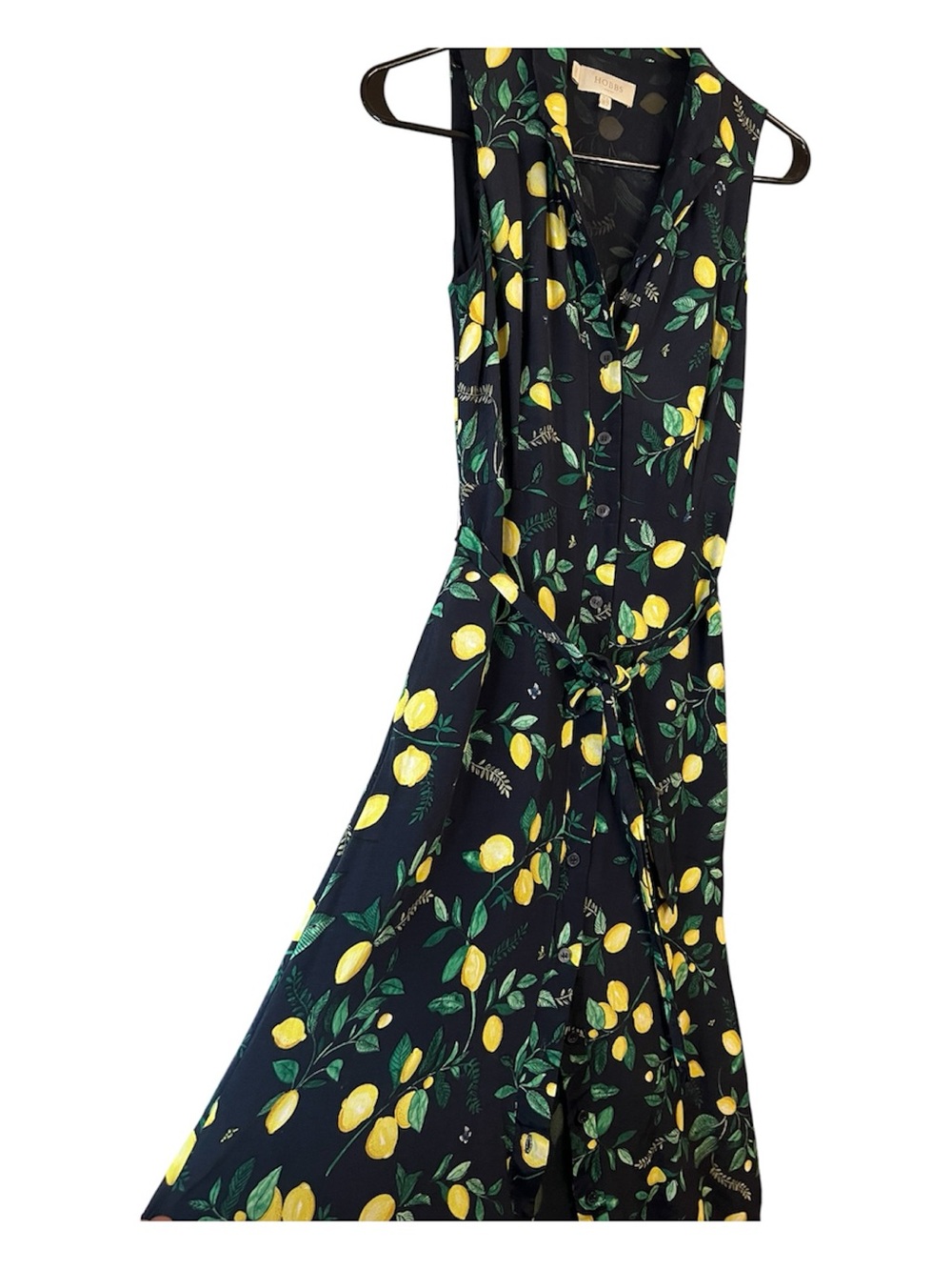 Hobbs London Sleeveless Black Lemon-Print Midi Dress